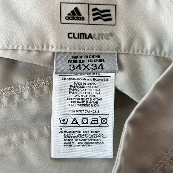 Adidas Pants Men 34x33 Beige Khaki Straight Golf Flat Front Outdoor Climalite - Picture 4 of 10